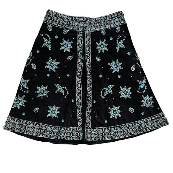 Basil & Maude Vintage Women’s High Waisted Turquoise Beaded Black A Line Skirt - Picture 10 of 10